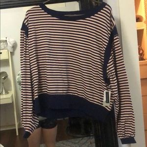 pink/navy striped long sleeve tee